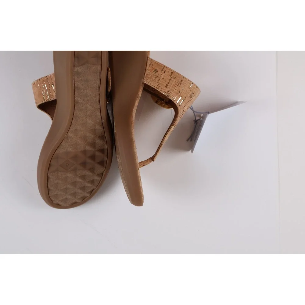 Aerosoles Wedge Sandals Izola Cork Gold Thong Size 6 Natural NWT